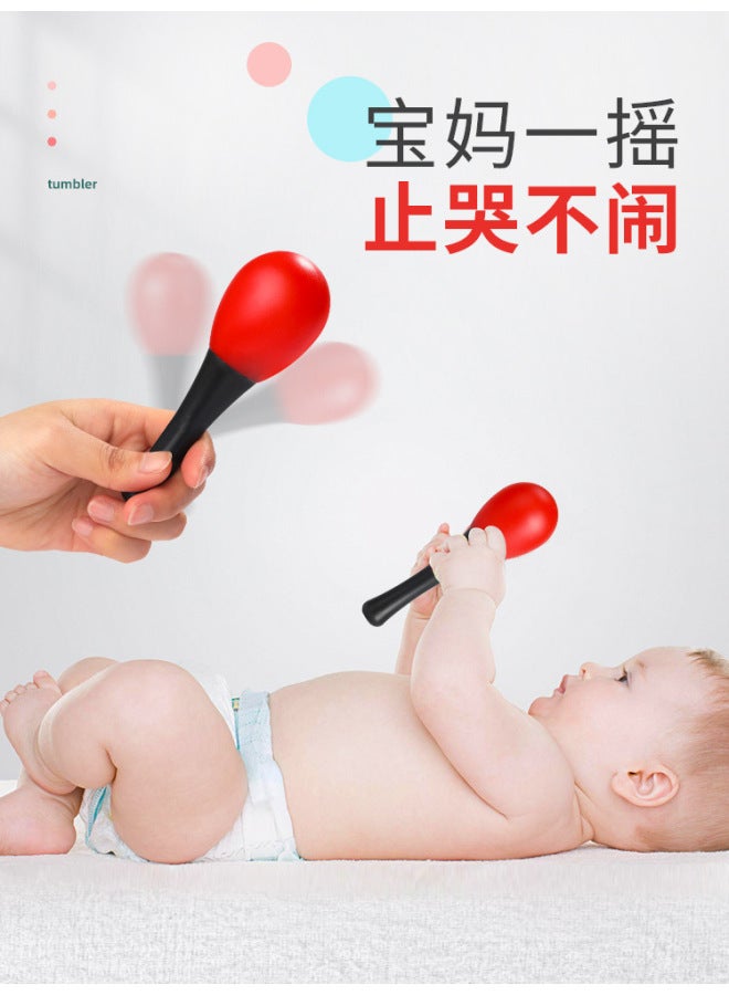 Small Sand Hammer Baby Red Bite Rattle Hand Grasping Training Newborns Listening To Black And White Early Education Educational Toys - Image 2